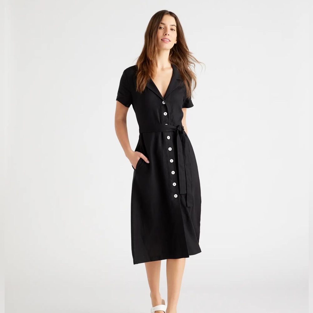 Size Large Quince Linen Shirt Dress Black